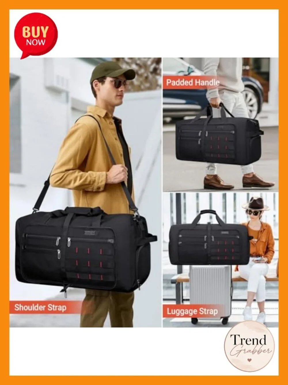 65L Foldable Duffle Bag Travel with Shoe Compartment Nylon